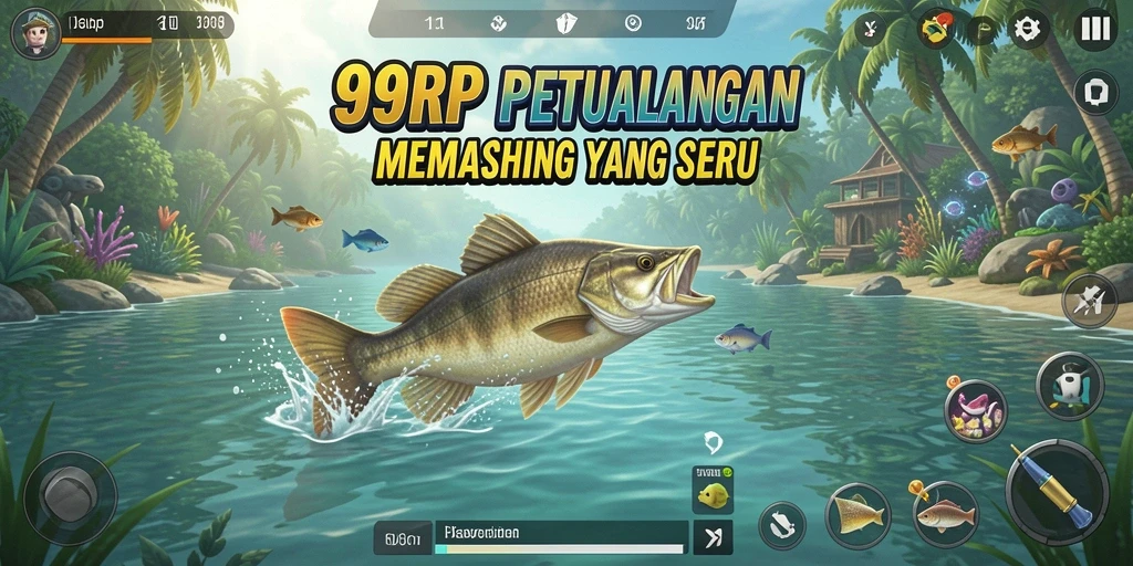 Gameplay seru dalam 99RP saat menangkap ikan di laut yang tenang.