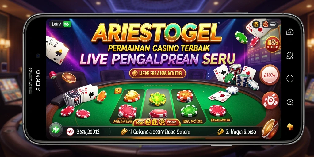 Tampilan gameplay ARIESTOGEL dengan dealer langsung dan suasana kasino.