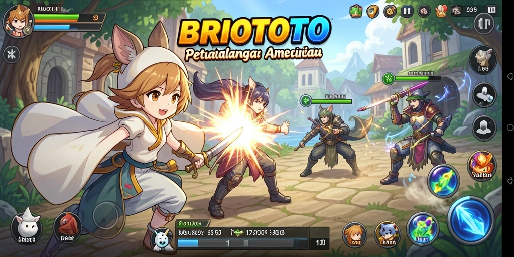Screenshot gameplay BRIOTOTO yang menampilkan aksi seru karakter Anime.
