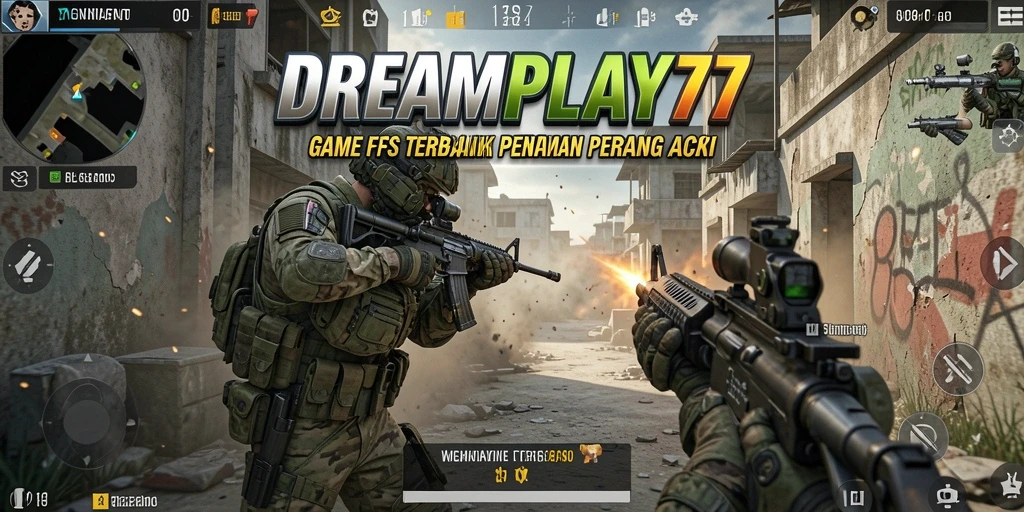 Screenshot gameplay utama dari DREAMPLAY77 dengan aksi tembak-menembak intens.