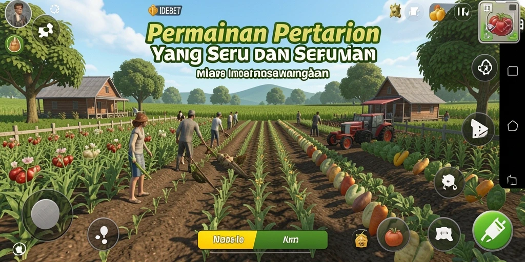 Tampilan gameplay IDEBET dengan lahan pertanian yang subur.