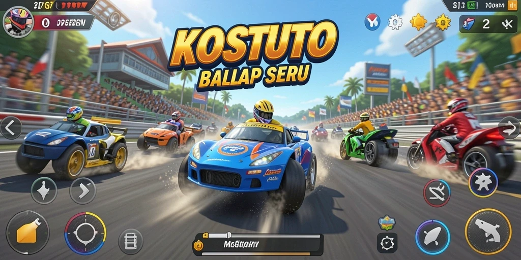Gameplay seru dalam KOSTOTO dengan berbagai lintasan balap yang menarik.