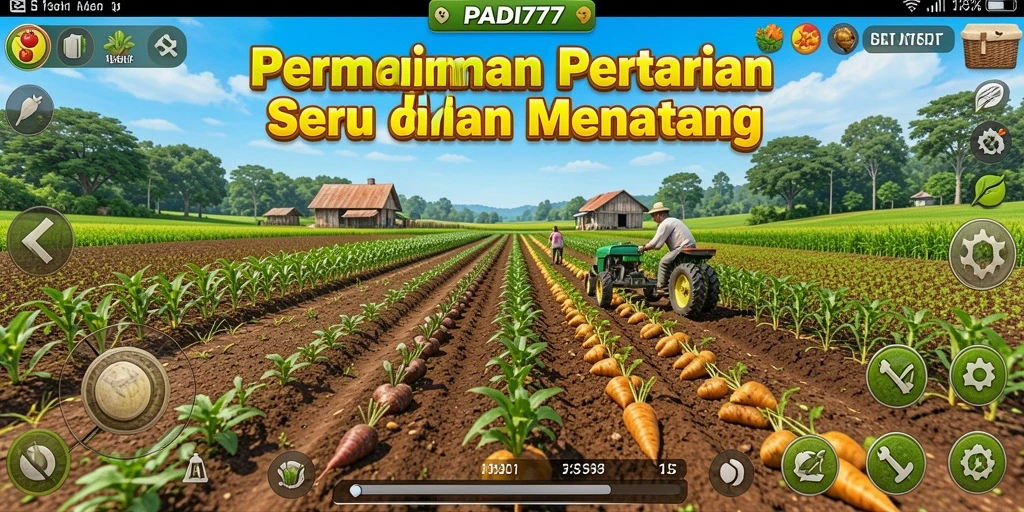 Tampilan game PADI777 menampilkan aktivitas pertanian yang seru.
