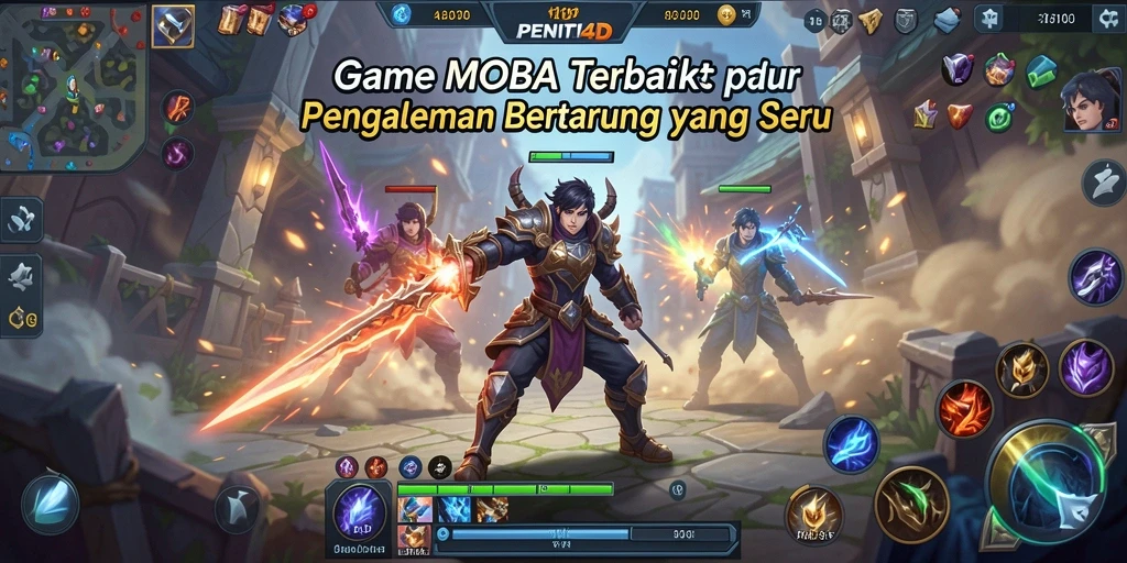 Tampilan gameplay menarik dalam arena pertarungan MOBA.