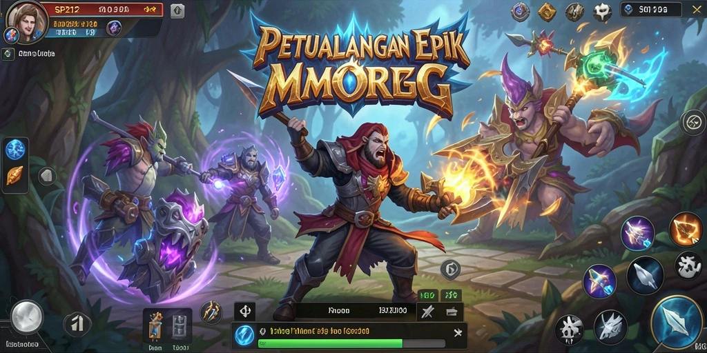 Screenshot utama gameplay SP212 yang menampilkan aksi seru dalam pertempuran MMORPG.